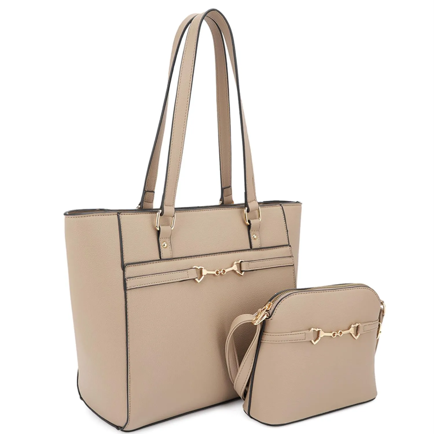2 in 1 Smooth Matching Shoulder Tote Bag With Crossbody Set