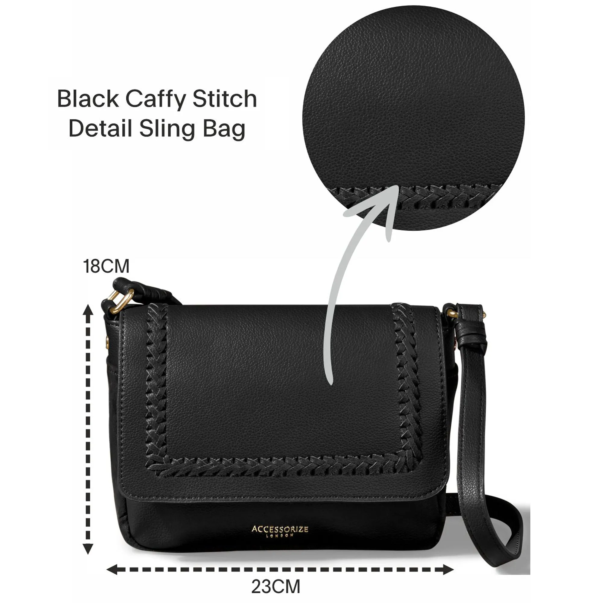 Accessorize London Women's Black Caffy Camera Braided Faux Leather Sling Bag