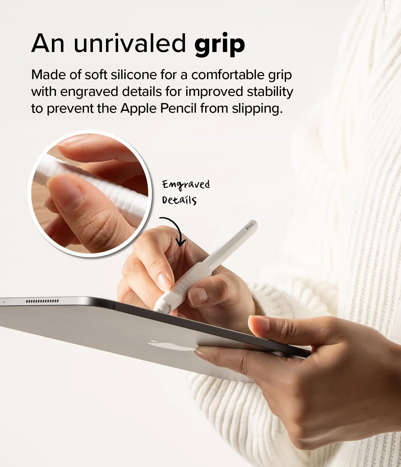 Apple Pencil Pro/USB C / 2nd / 1st Generation Cover , Silicone Drafting Grip Holder - White