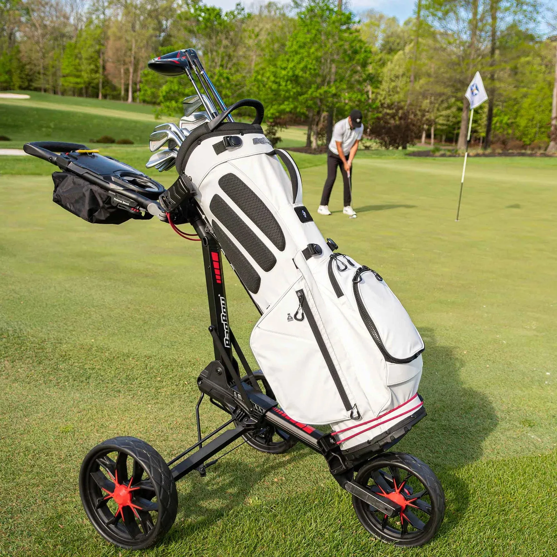 BagBoy Nitron Slimfold Auto-Open Golf Push Cart Black/Red