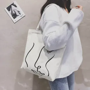 Canvas bag women's single shoulder letter large capacity tote bag