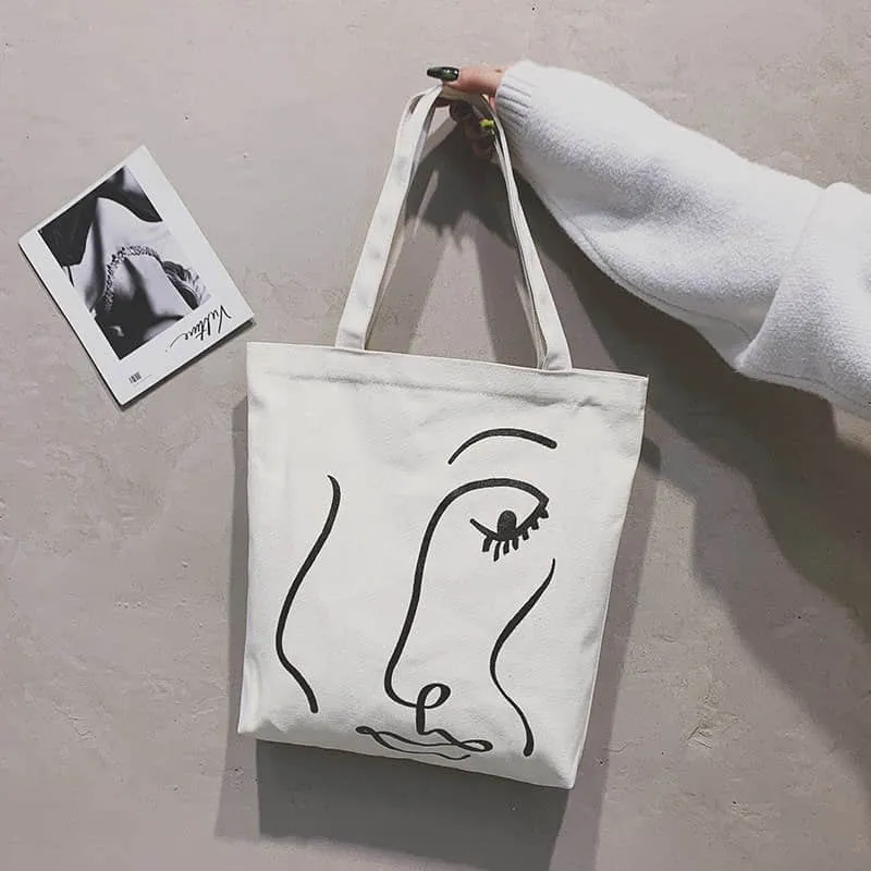 Canvas bag women's single shoulder letter large capacity tote bag
