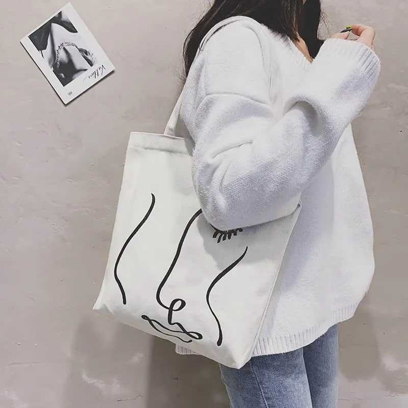 Canvas bag women's single shoulder letter large capacity tote bag
