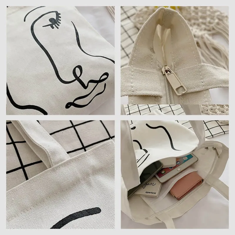 Canvas bag women's single shoulder letter large capacity tote bag