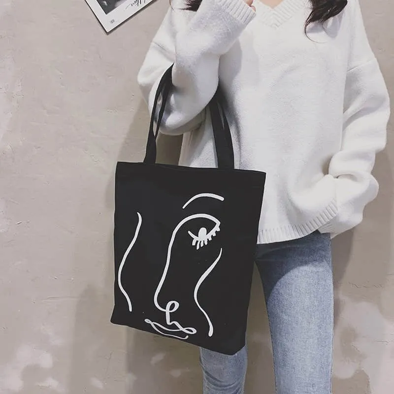 Canvas bag women's single shoulder letter large capacity tote bag