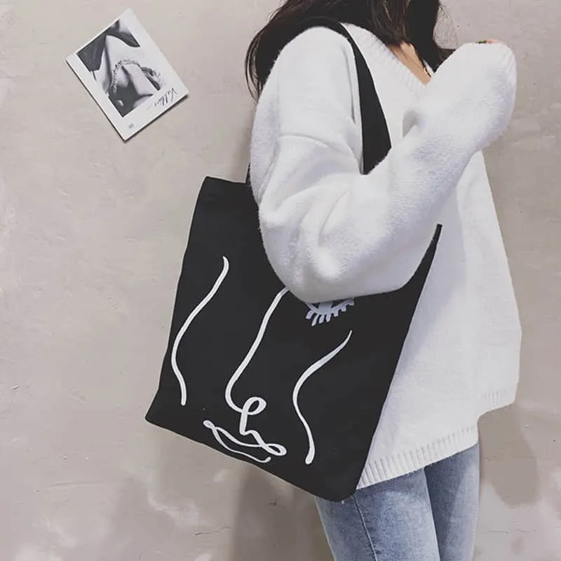 Canvas bag women's single shoulder letter large capacity tote bag