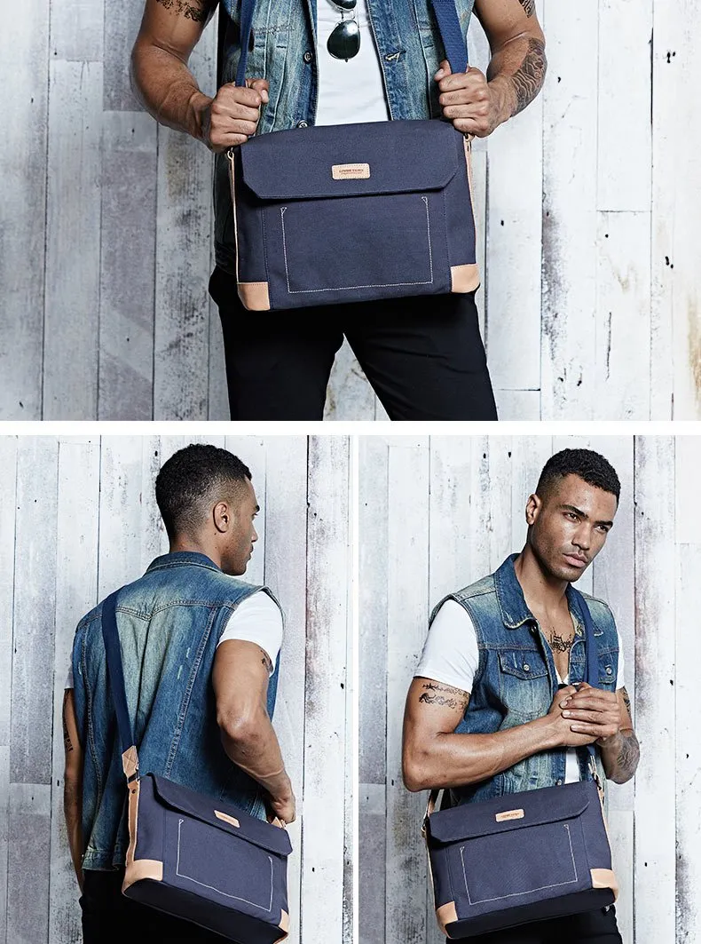 Canvas Leather Mens Khaki Side Bag Messenger Bag Khaki Canvas Courier Bag for Men