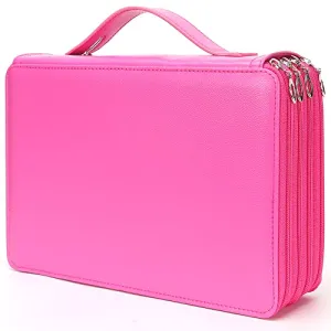 Colored Pencil Case - 200 Slots Pencil Holder with Zipper Closure Deluxe PU Leather Large Capacity Pencil Case for Watercolor Pens or Markers, Pencil Case Organizer for Artist (Rose Red)