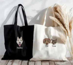 Custom EMBROIDERED Pet Portrait Canvas Tote, Custom Dog Portrait, Dog Bag, Pet Face Gift, Dog Mom Gift, Dog Embroidery, Personalized Gifts