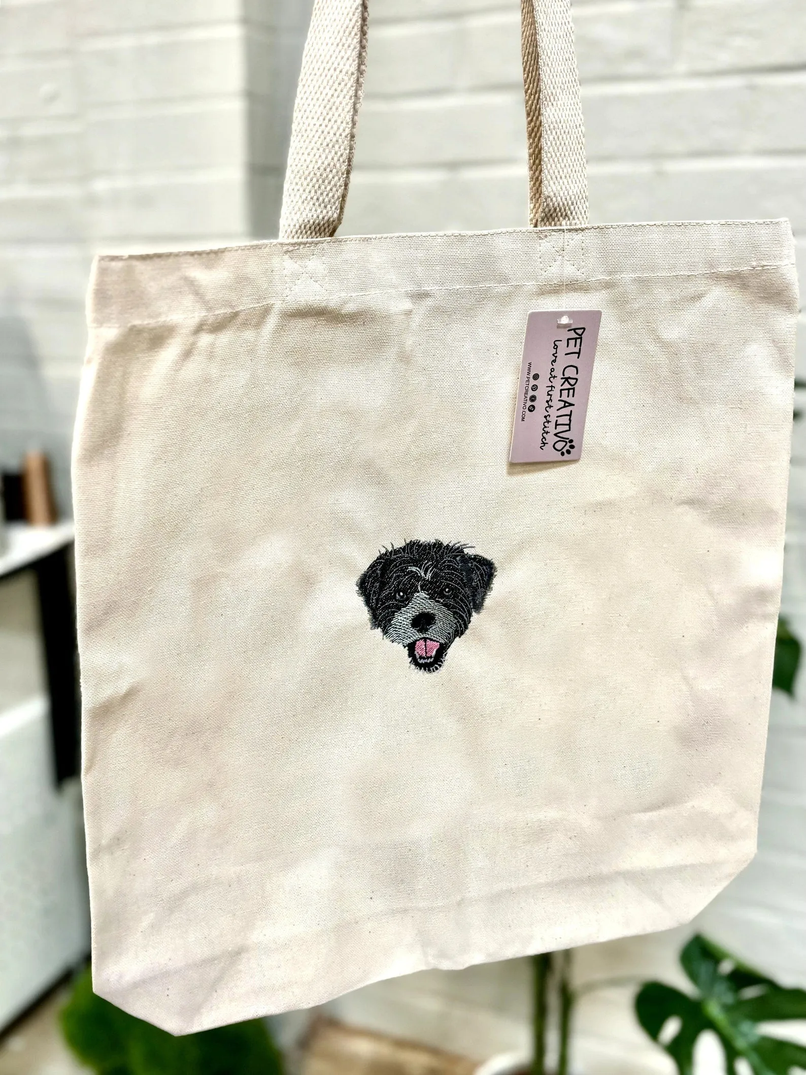 Custom EMBROIDERED Pet Portrait Canvas Tote, Custom Dog Portrait, Dog Bag, Pet Face Gift, Dog Mom Gift, Dog Embroidery, Personalized Gifts