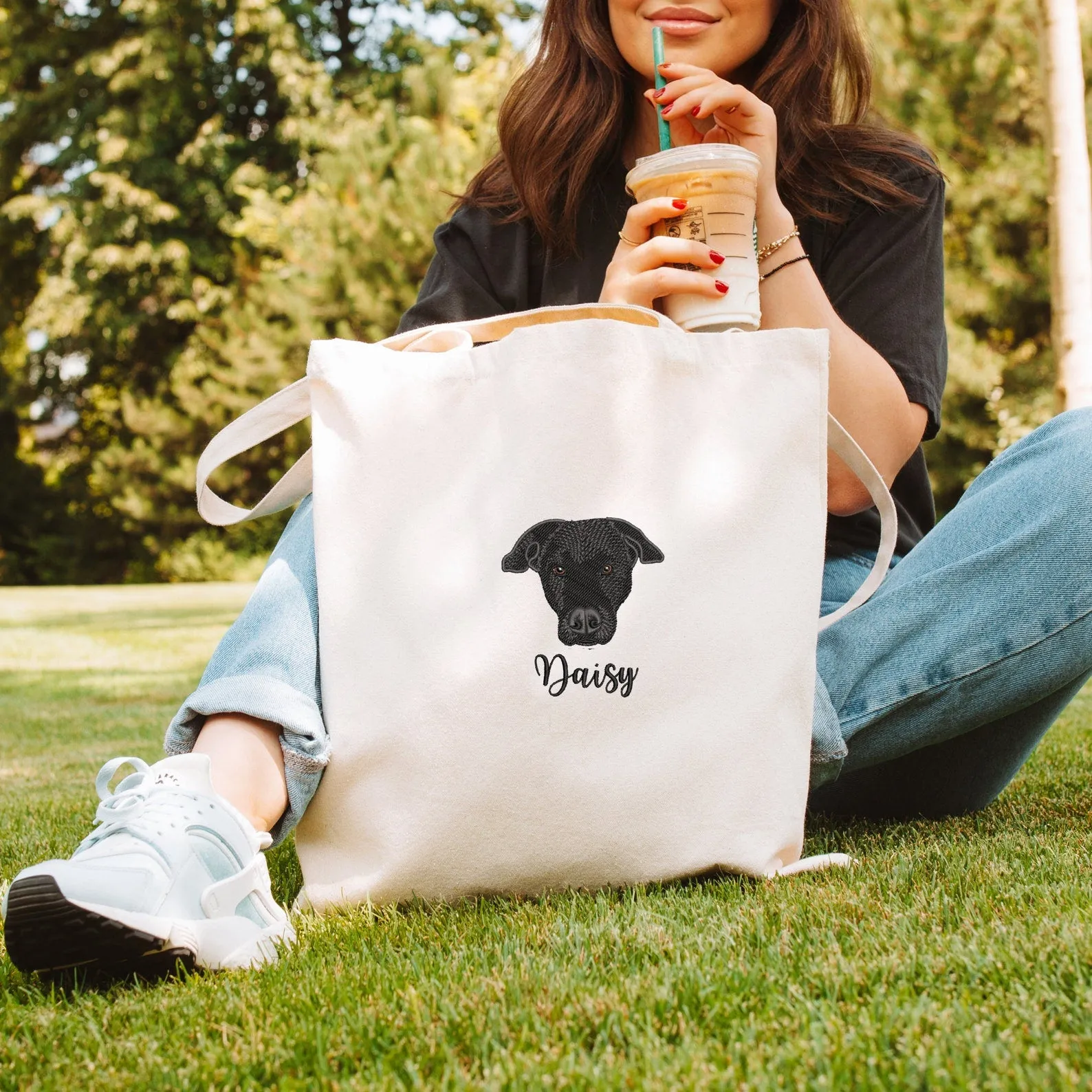 Custom EMBROIDERED Pet Portrait Canvas Tote, Custom Dog Portrait, Dog Bag, Pet Face Gift, Dog Mom Gift, Dog Embroidery, Personalized Gifts