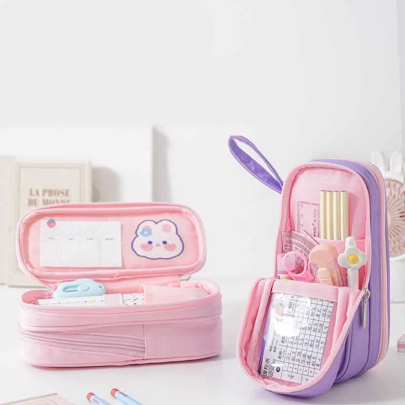 Double Zip Cute Pencil Case for School Pen Pouch Stationery Storage