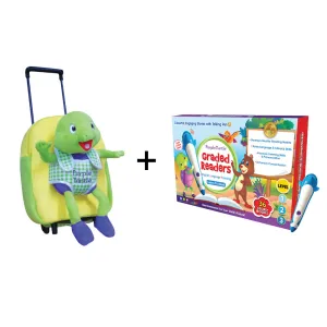 Graded Readers Combo Pack for Kids - 36 Colourful Illustrated Stories with Talking Pen   Kids' Travel Trolley Bag -  Purple Turtle