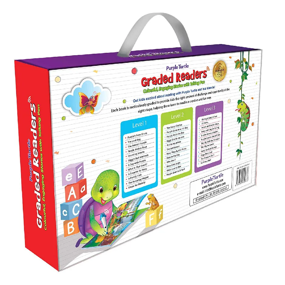 Graded Readers Combo Pack for Kids - 36 Colourful Illustrated Stories with Talking Pen   Kids' Travel Trolley Bag -  Purple Turtle