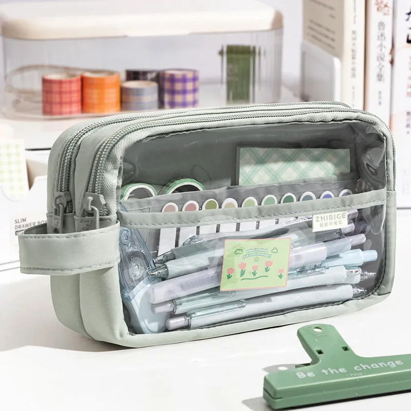 Large Clear Double Zipper Pencil Case
