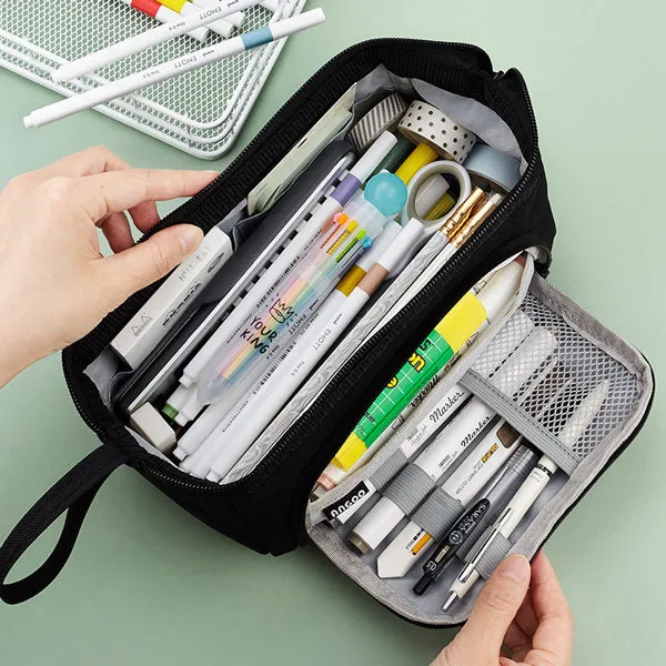 Large Wide Opening Triangular Pencil Case with Side Pockets