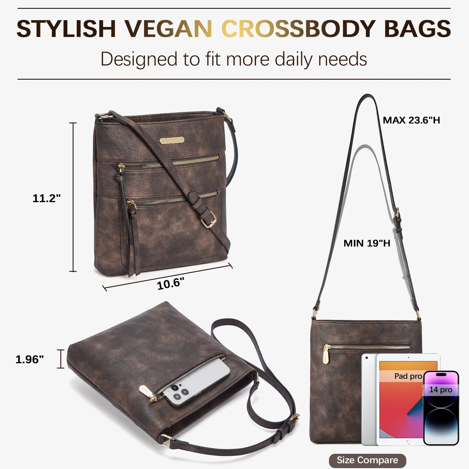 Lotty Chic and Versatile Vegan Leather Casual Satchel Bag - Crossbody Shoulder Bag Purse