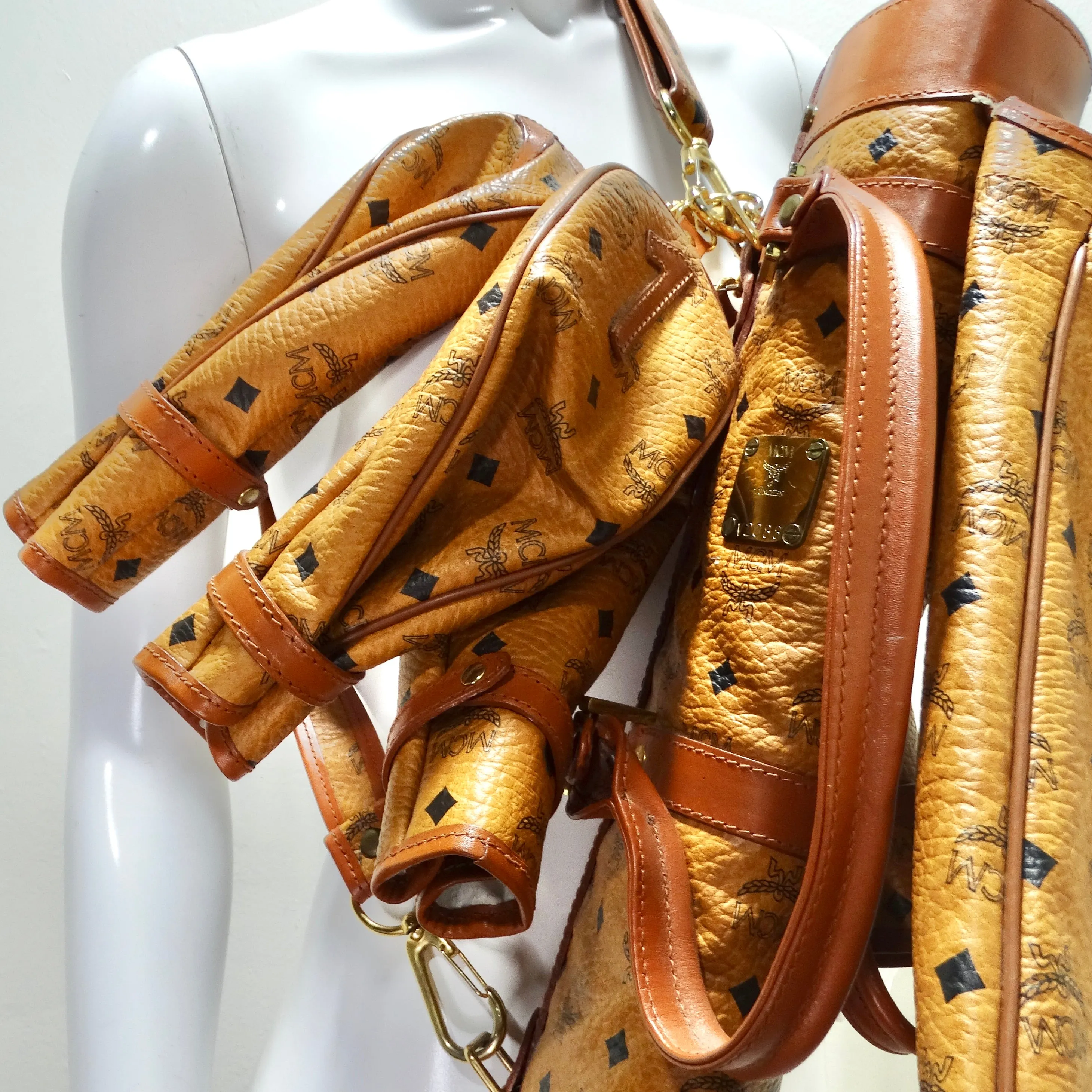 MCM Cognac Visetos 1980s 5 Club Practice Course Golf Club Bag