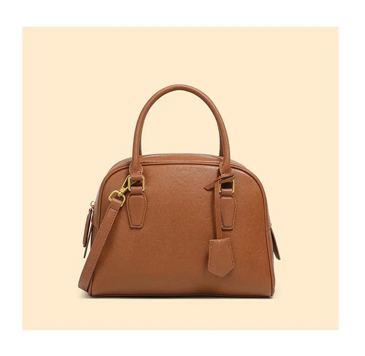 New top layer cowhide boston bowling women's large capacty handbag 2905 brown