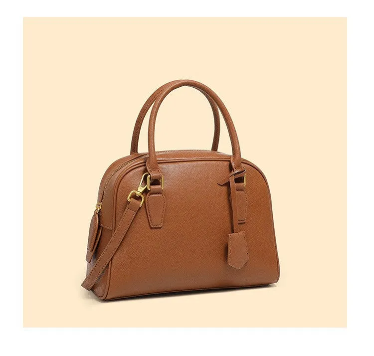 New top layer cowhide boston bowling women's large capacty handbag 2905 brown