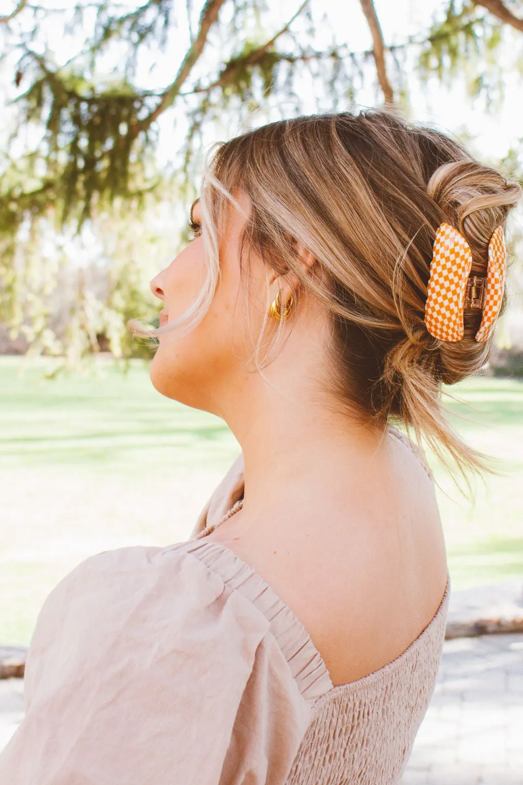 Orange Checkered Claw Clip