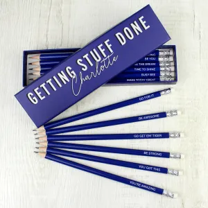Personalised Getting Stuff Done Box with 12 Blue HB Pencils