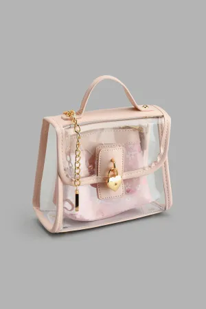 Pink Clear Crossbody Bag With Pouch