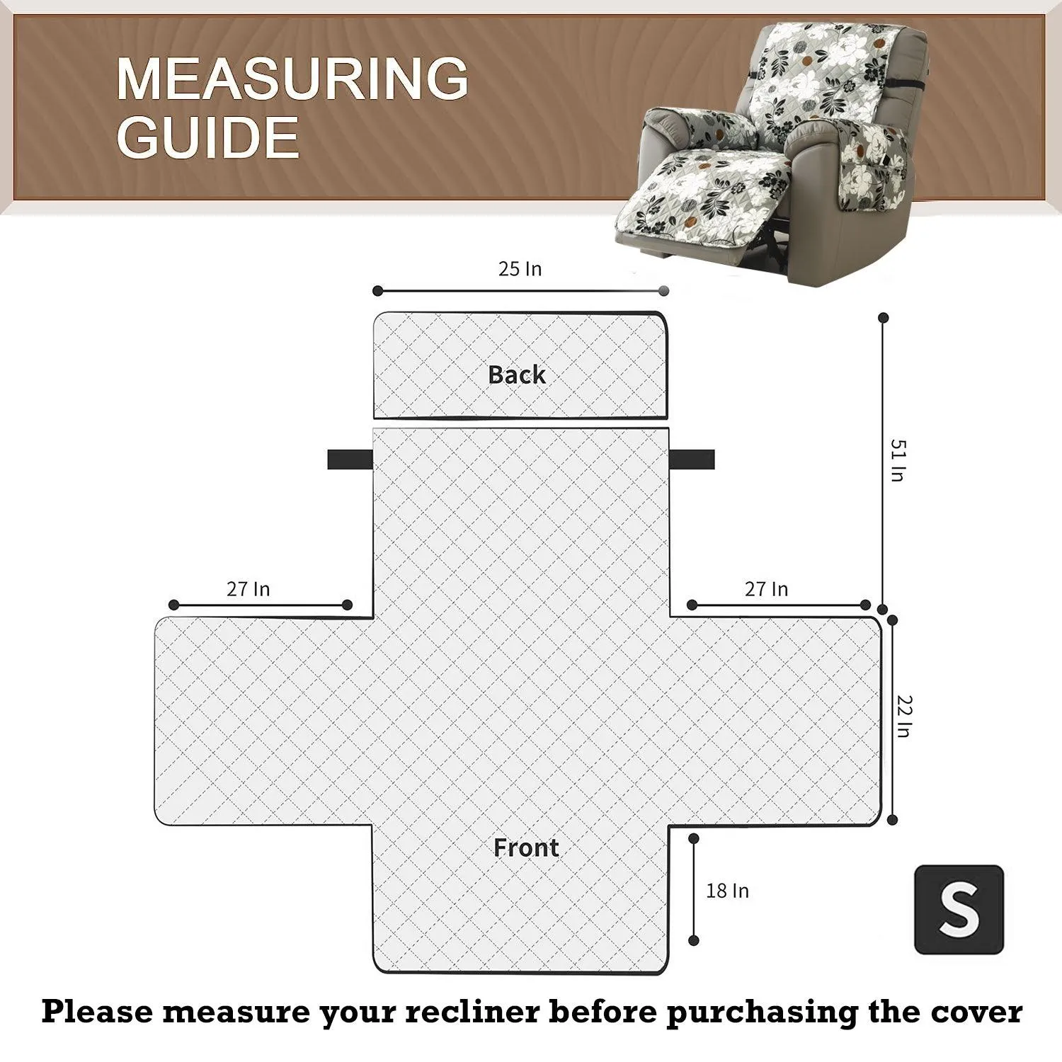 Quilted Recliner Water Repellent & Waterproof Cover for Small / Large - Multicolor Abstract Geometry